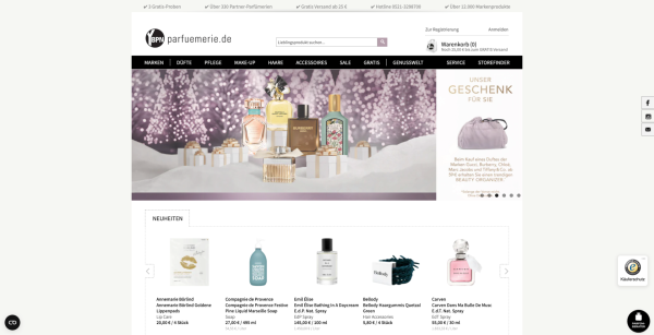 Der Online-Shop parfuemerie.de bietet eine exklusive, luxuriöse und qualitative hochwertige Auswahl an Parfüm-, Kosmetik- und Pflege-Produkten.